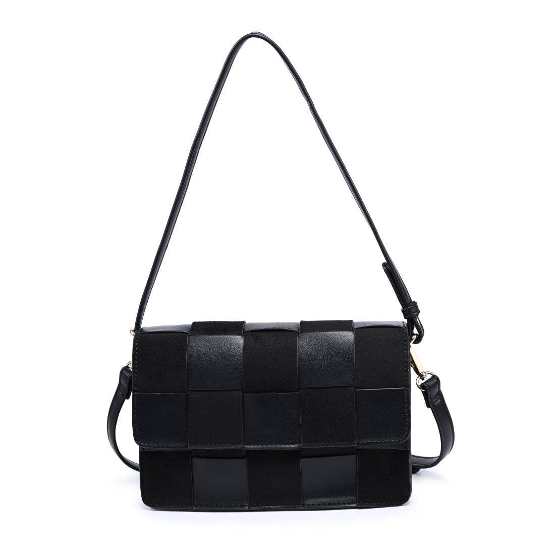 Vegan leather checkered Crossbody - black
