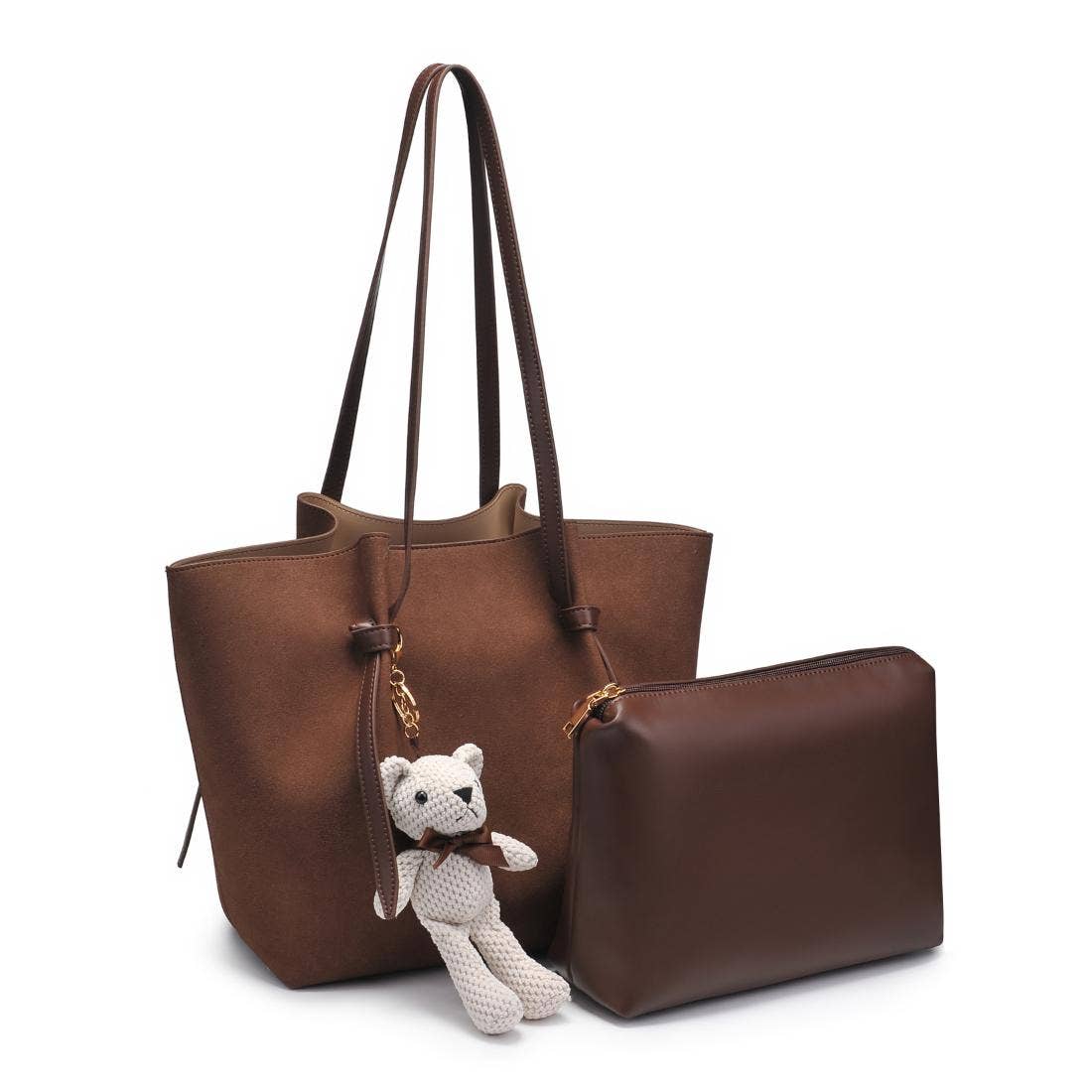 Sac fourre-tout en chocolat végan avec breloque