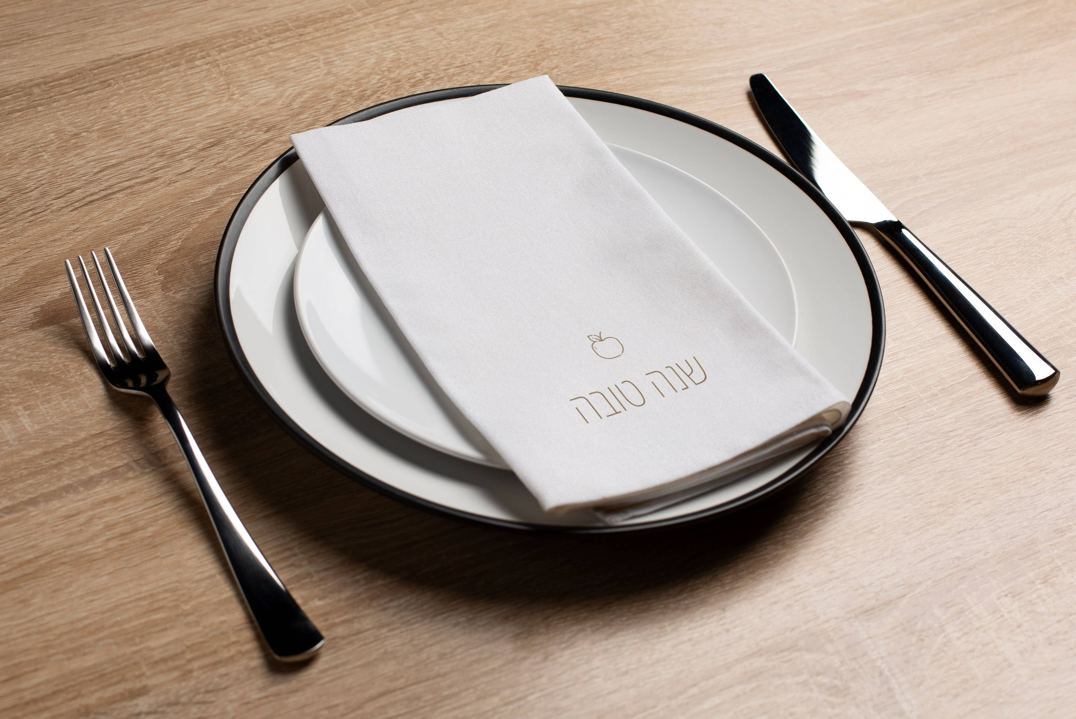 Modern Rosh Hashana Gold Apple Printed Guest Towel