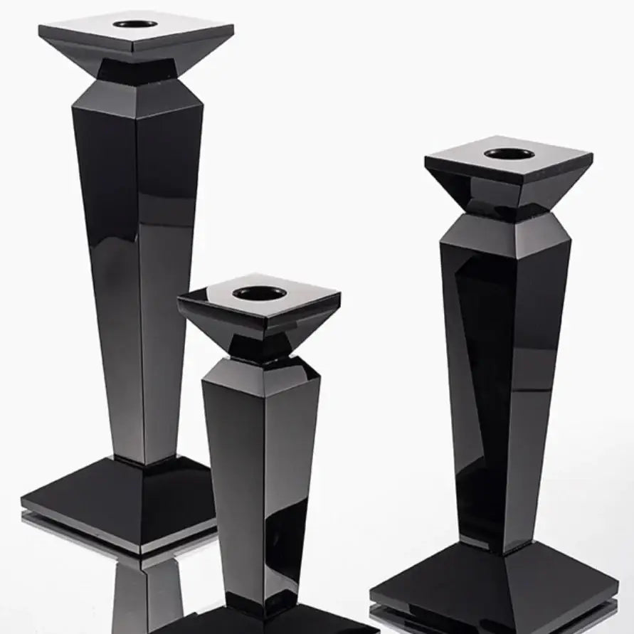 Lot de 2 bougeoirs en cristal massif noir 11"