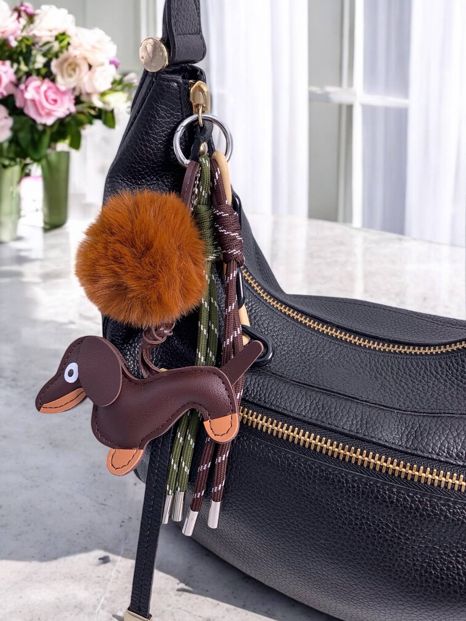 Bag charm and keychain Dog and pompom