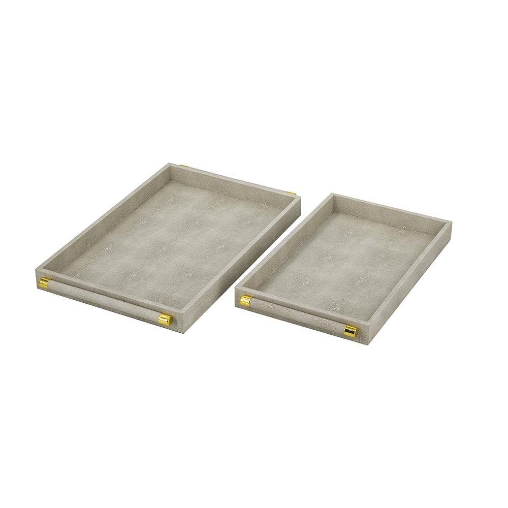 Decorative Gray Faux Leather Tray with Gold Handles
