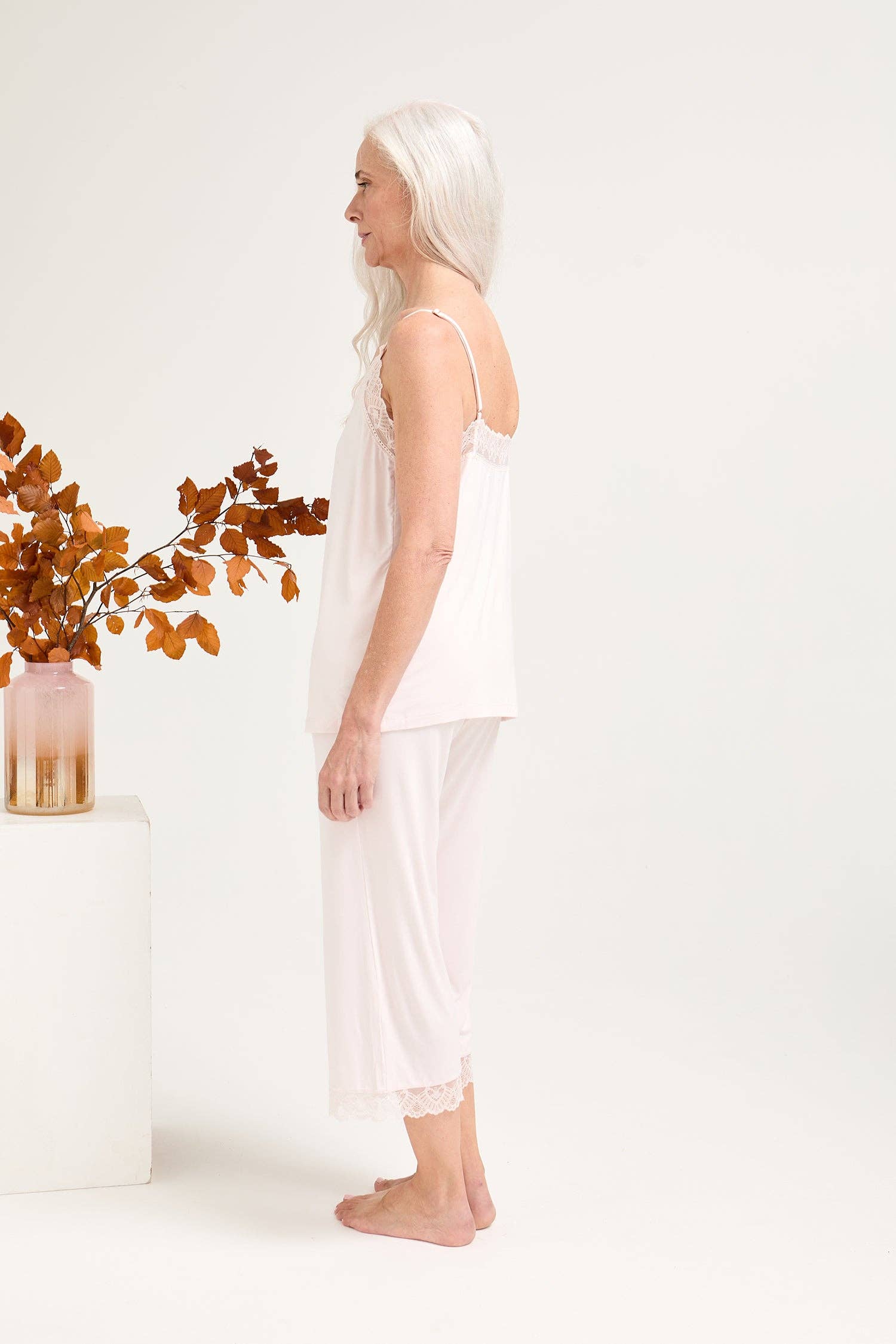Bamboo Lace Cami and Cropped set - Powder Puff