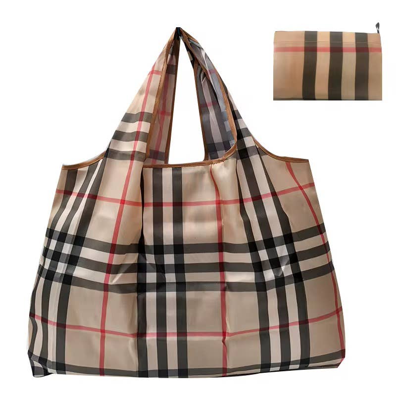 printed reusable shopping / beach bag - plaid