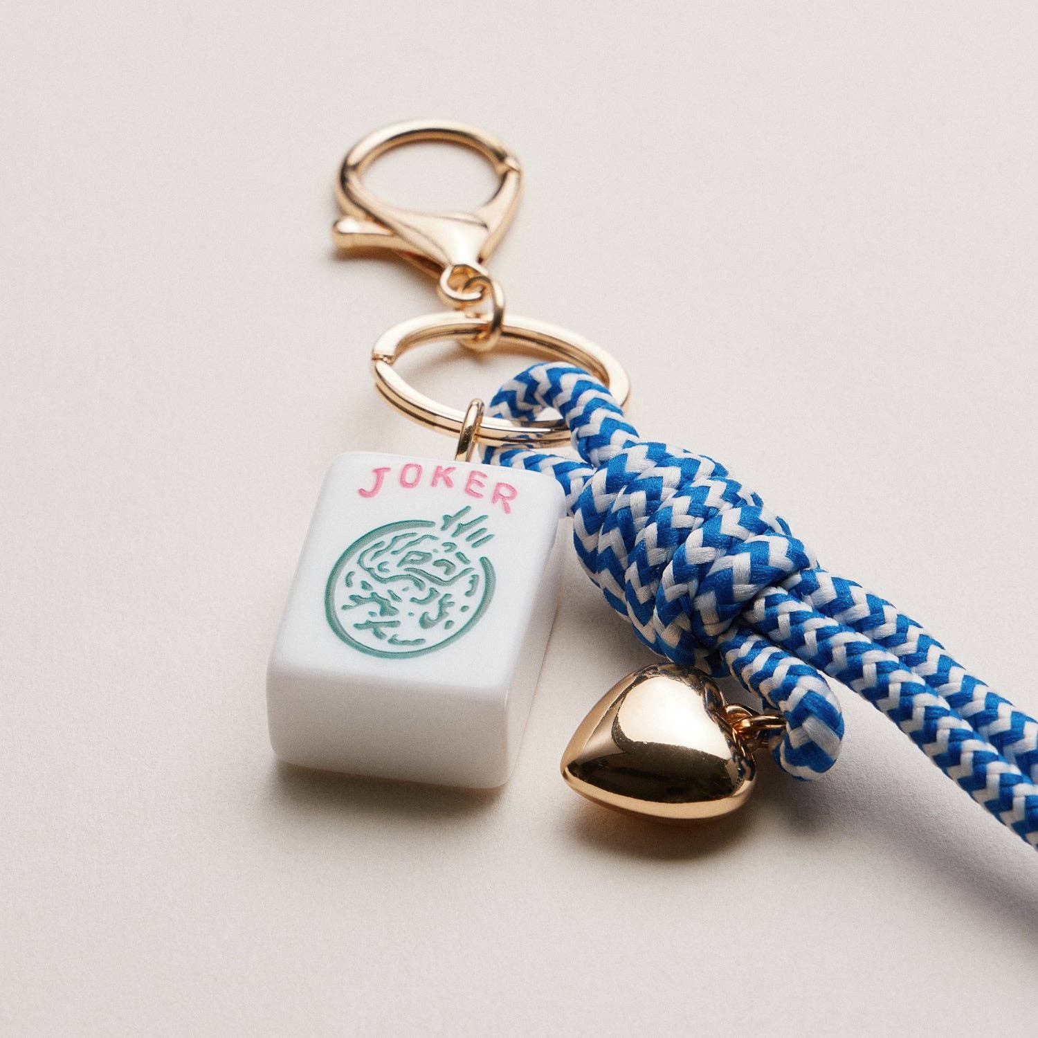 Mahjong Keychain with Heart Charm & Rope