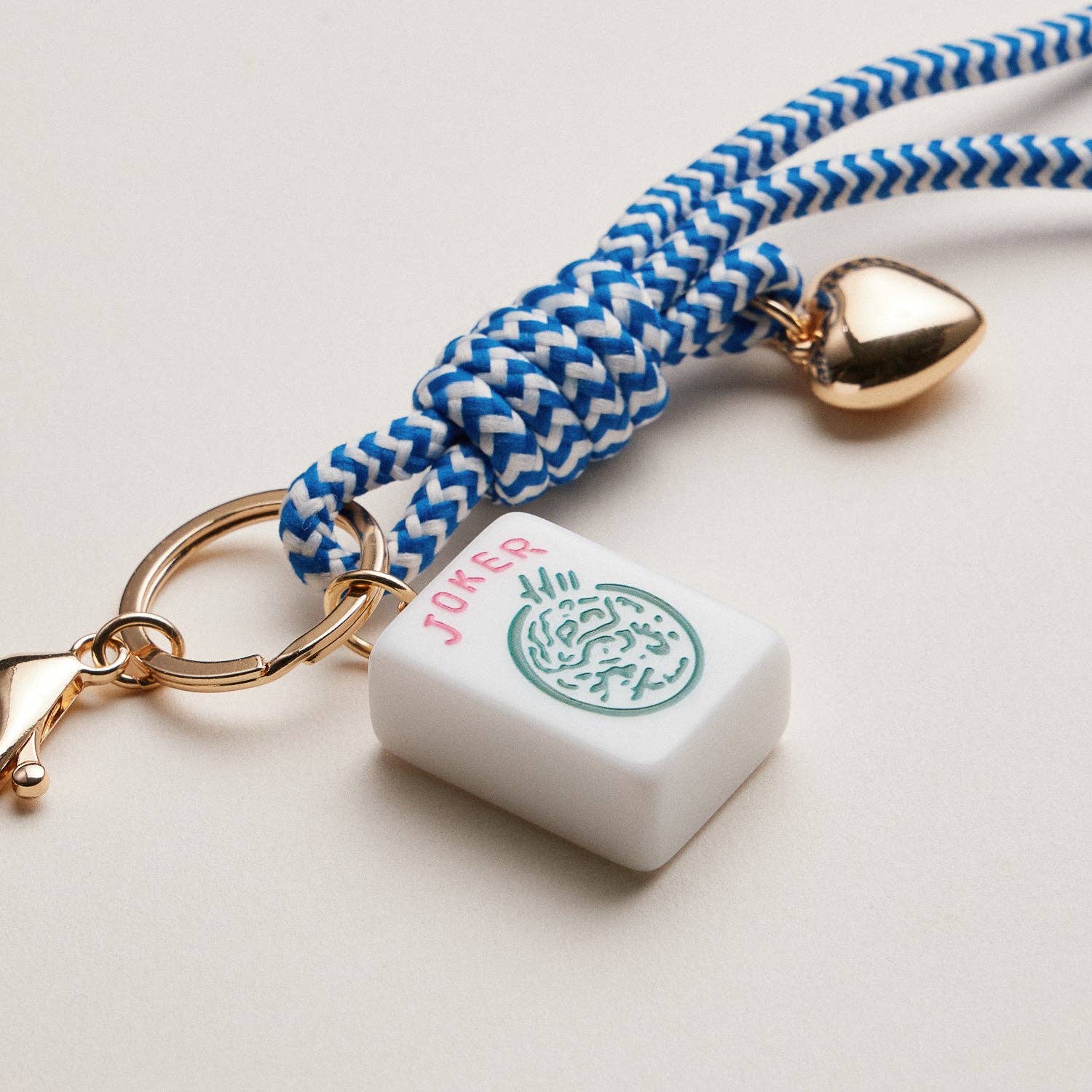Mahjong Keychain with Heart Charm & Rope