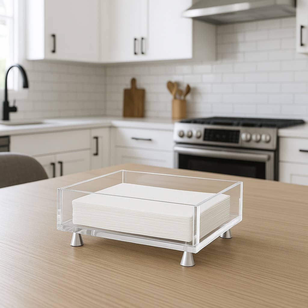Footed Napkin Holder, Silver - Lunch/Dinner