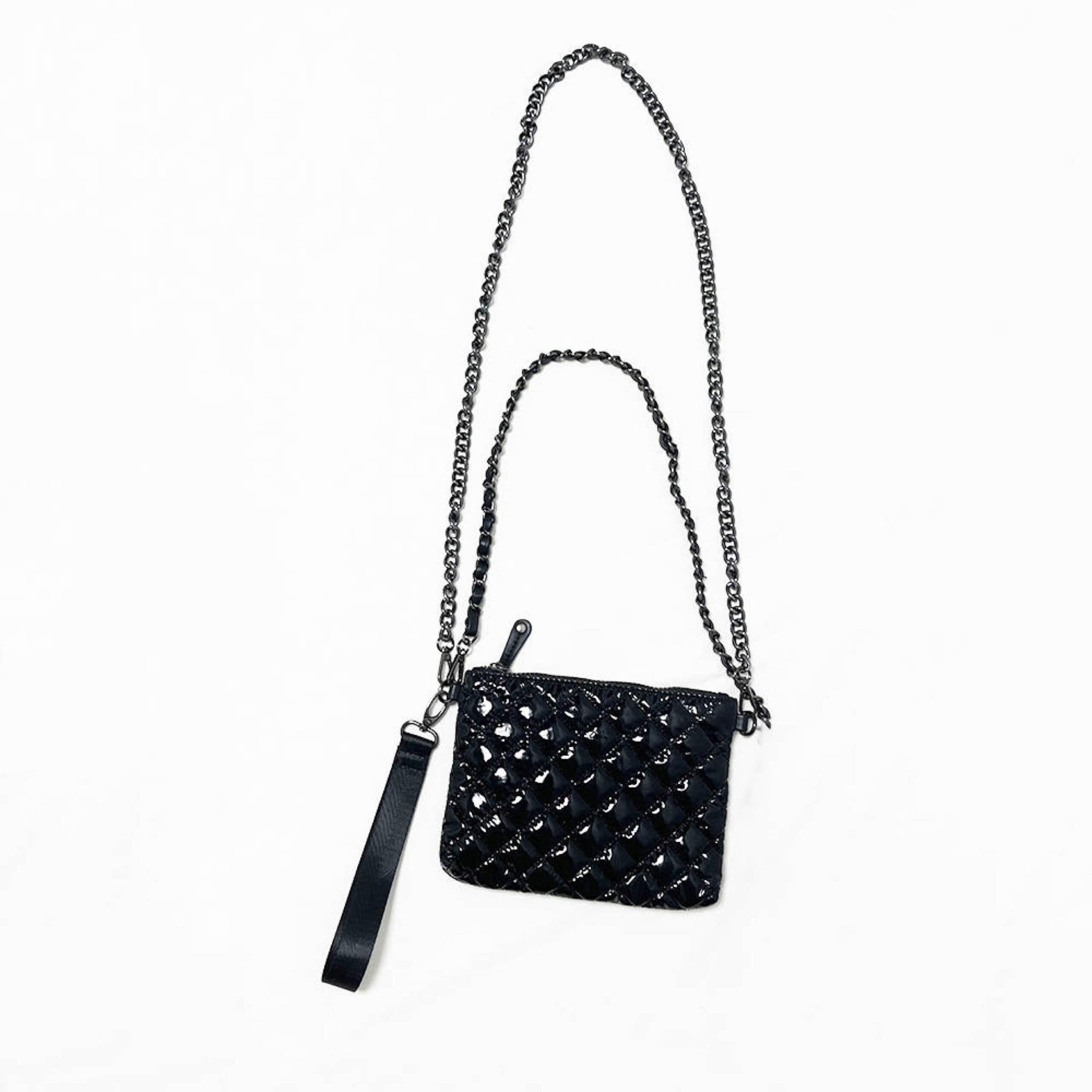 Sac bandoulière en cuir verni noir Diamond