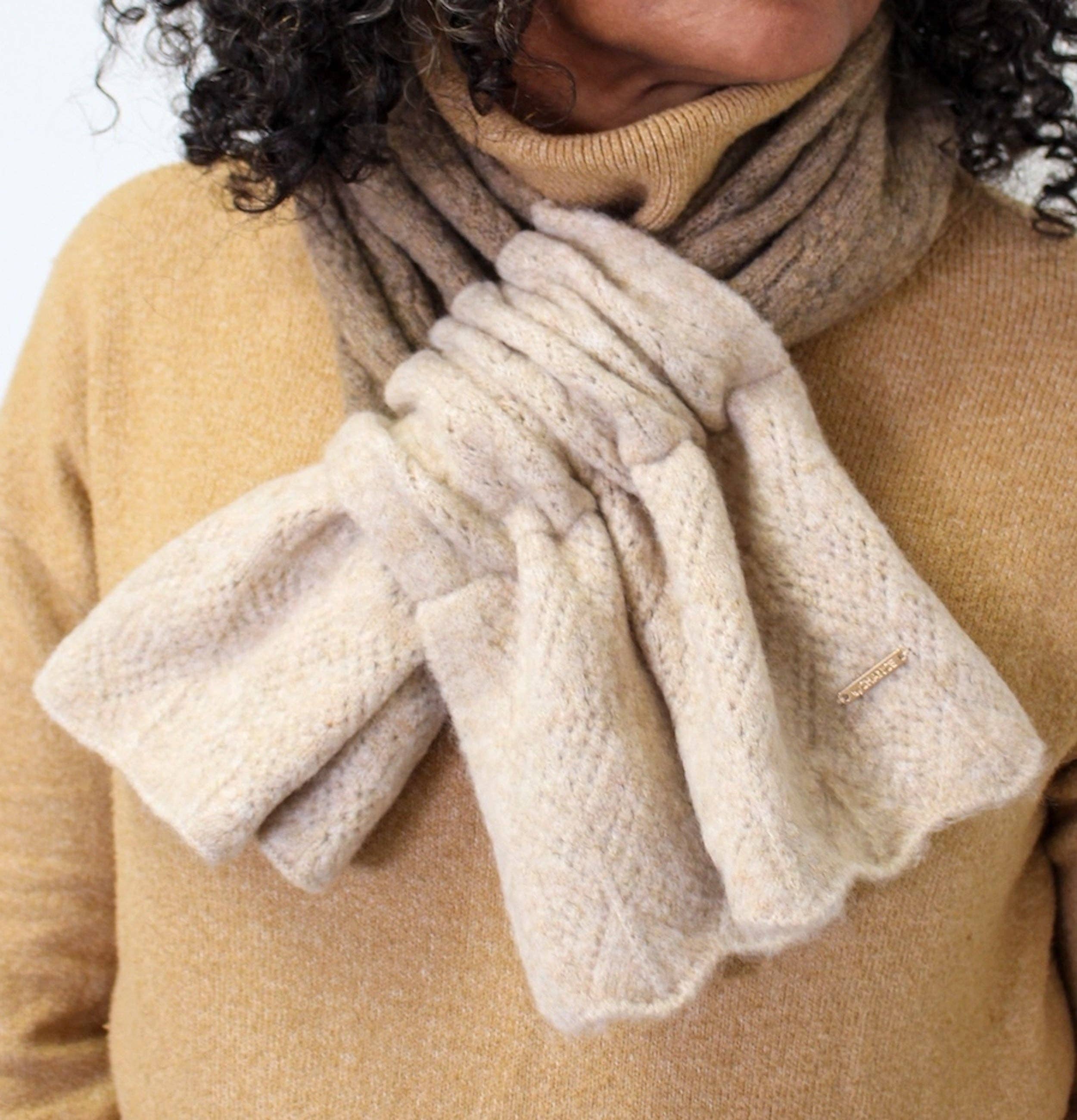 Winter Slide Through Scarf - Tan & Cream