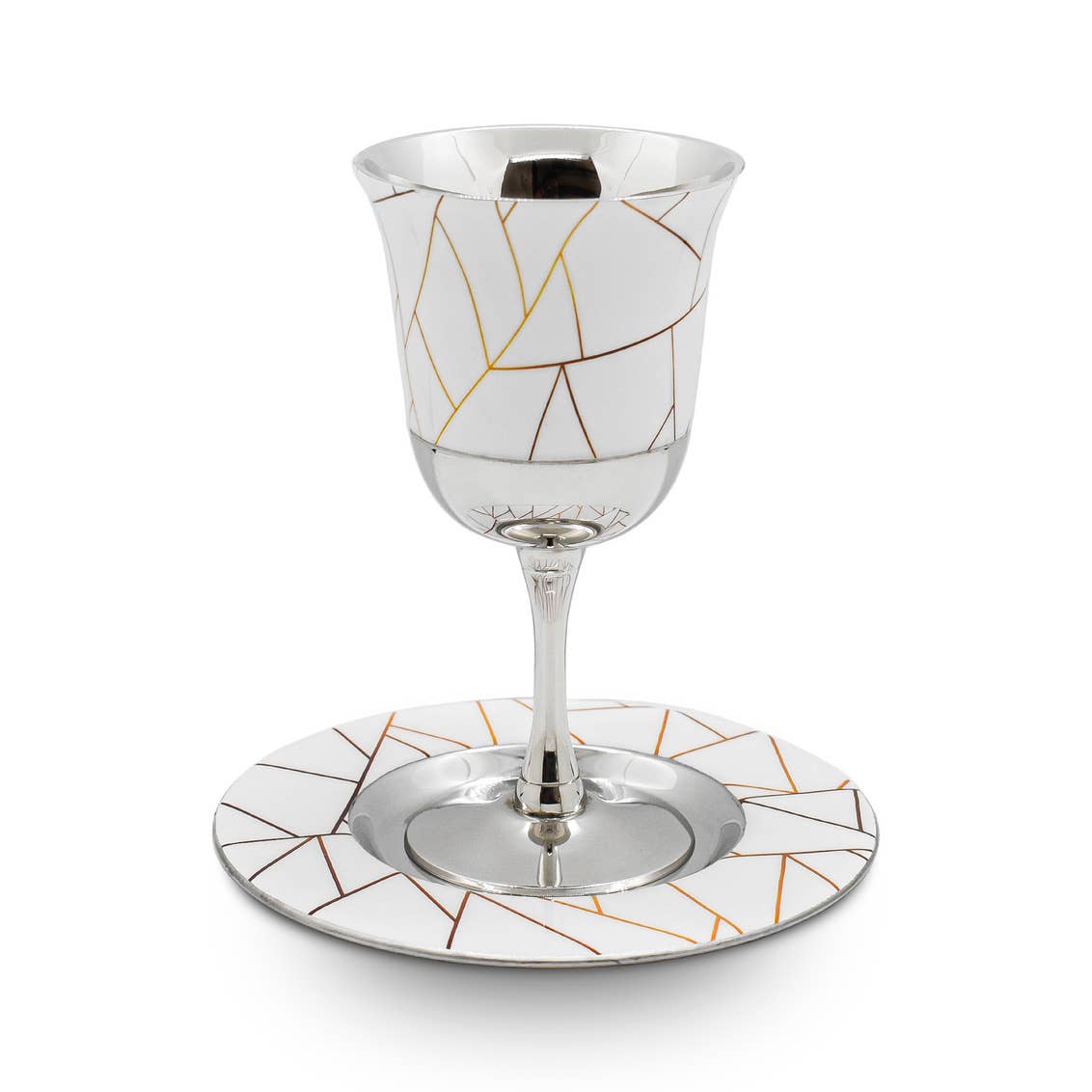 Gold geometric kiddush Cup with Tray
