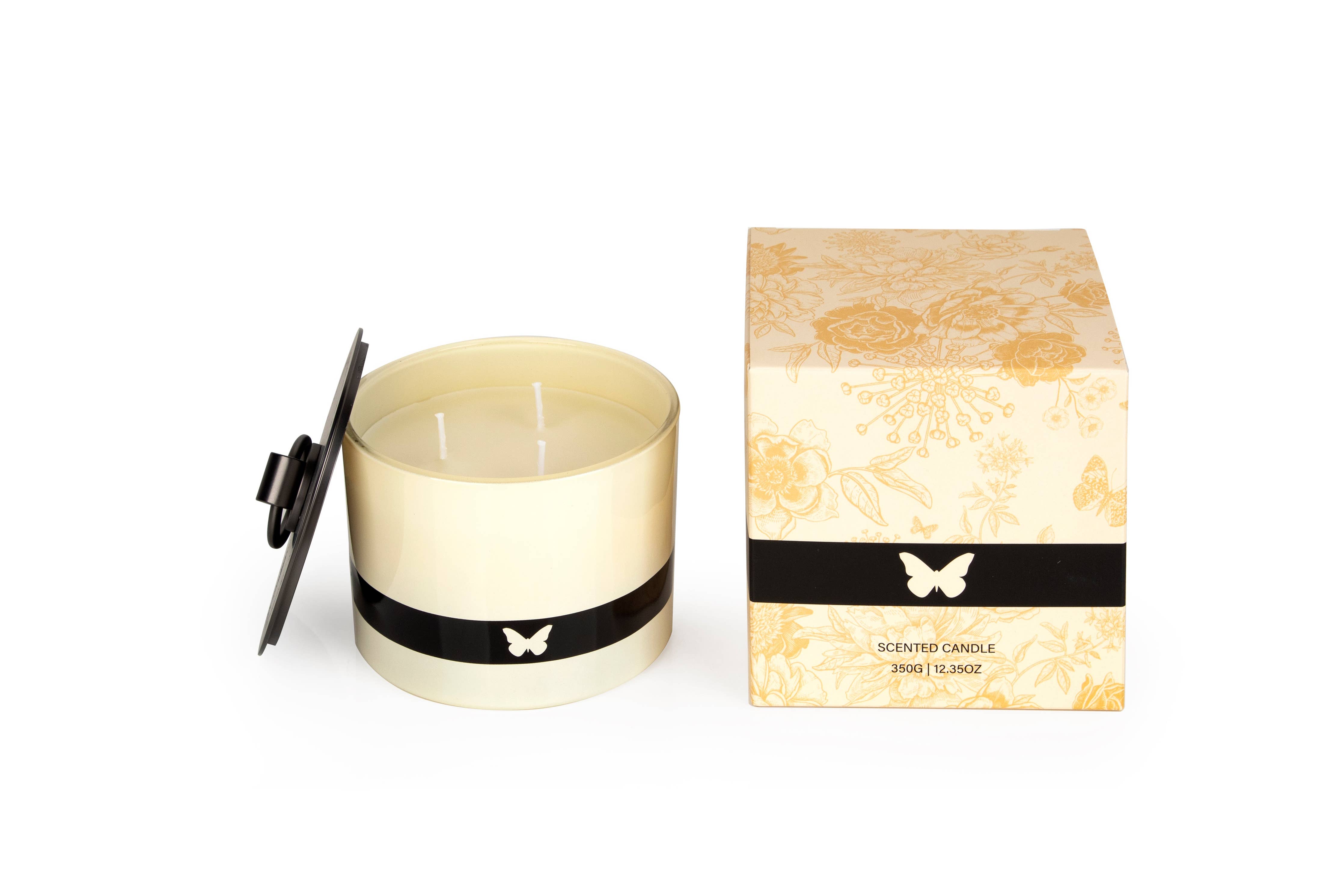 Bougie à 3 mèches parfumée à la vanille et à l'ambre avec couvercle