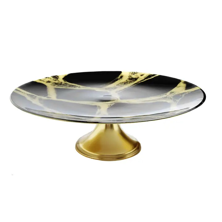 Black and Gold Marbleized Footed Cake Stand