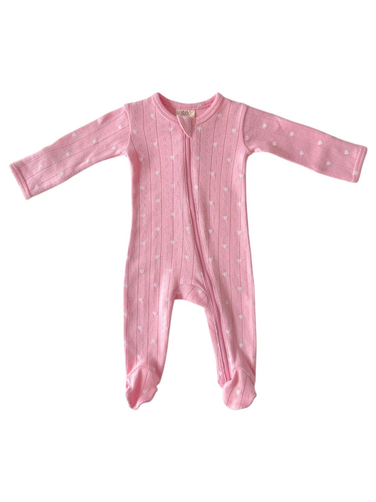 Pink with White Heart / Organic Pointelle 2-Way Zip Footie