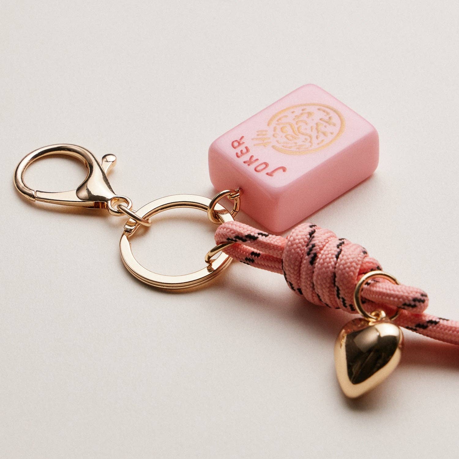 Mahjong Keychain Heart Charm & Rope