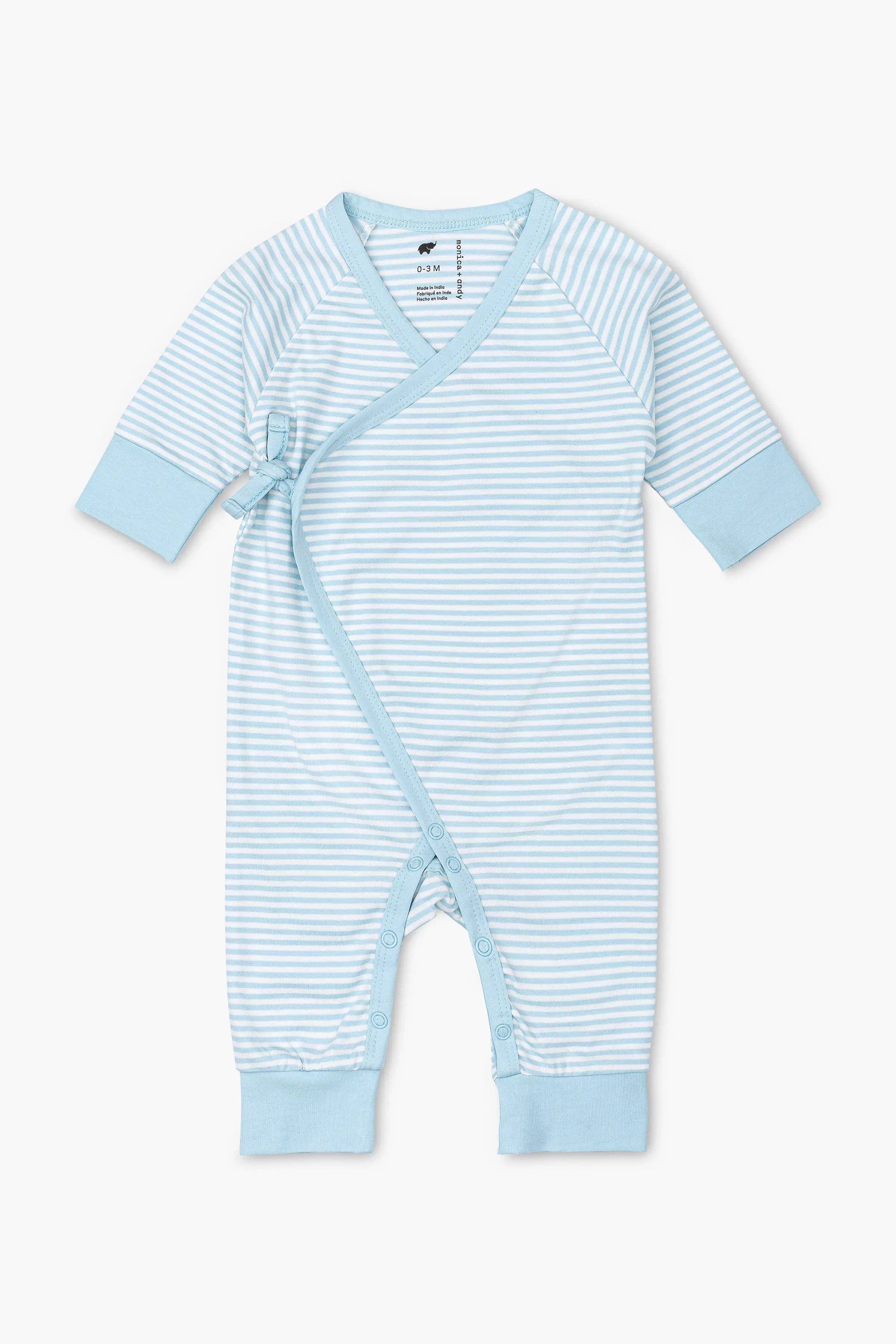 Kimono Tie One-Piece Light Blue French Stripe