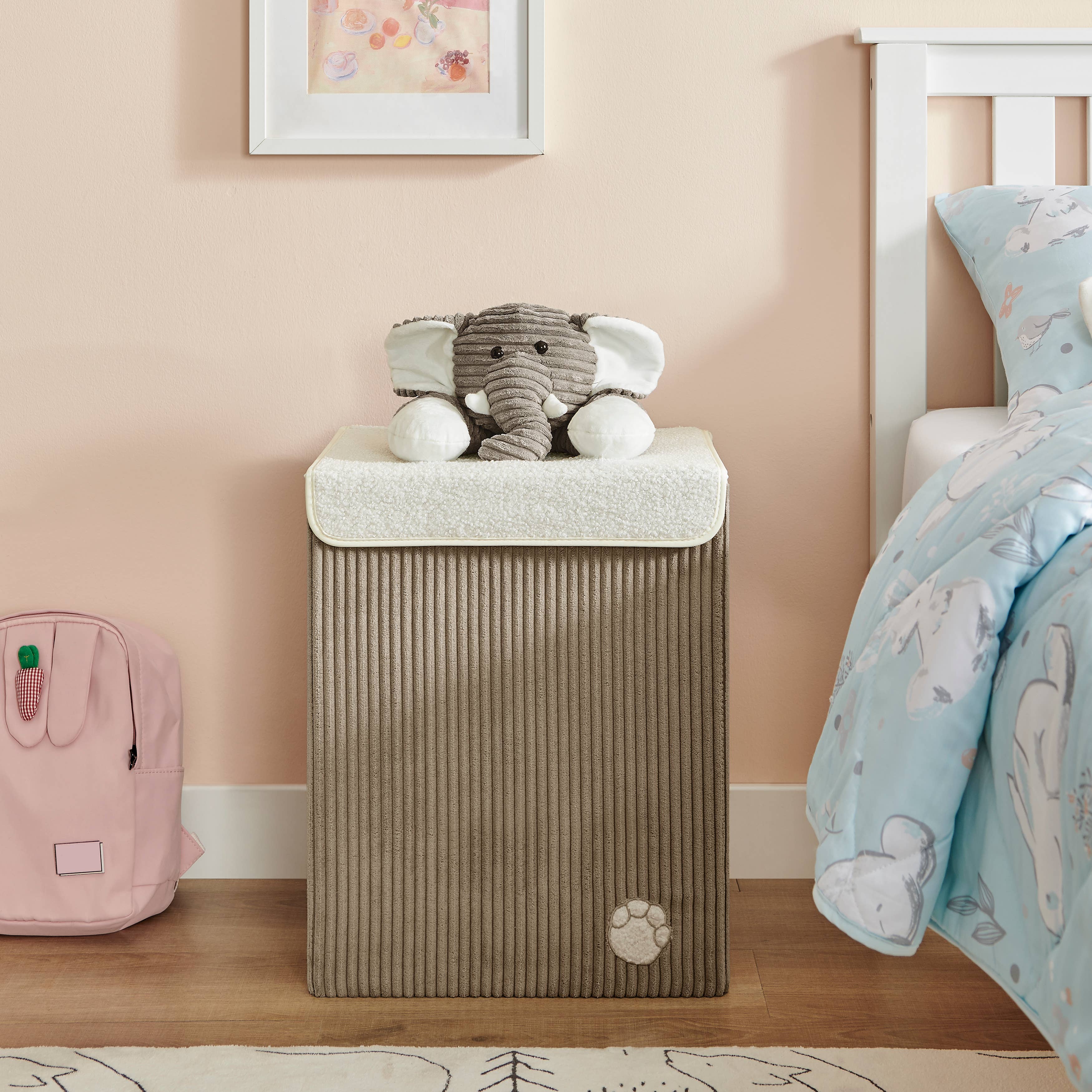 personalized Collapsible Corduroy Plush Storage Box/Hamper - Elephant