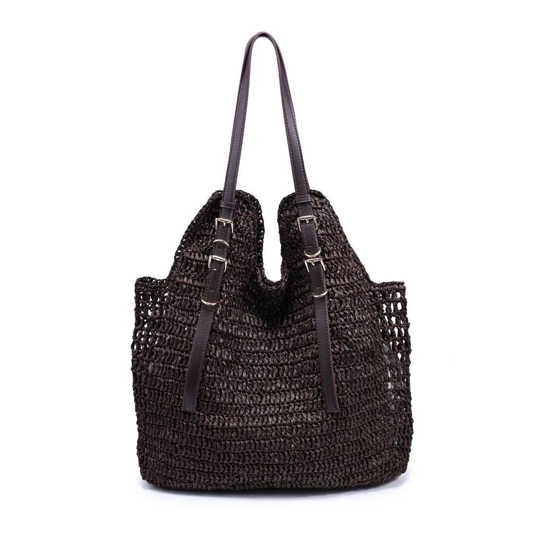 Handwoven Tote with buckle straps - chocolate