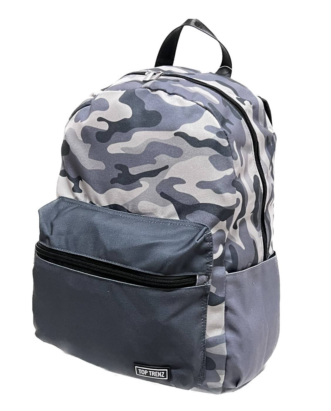 Grey Camoflauge Color Block Canvas 2-Zipper Backpack