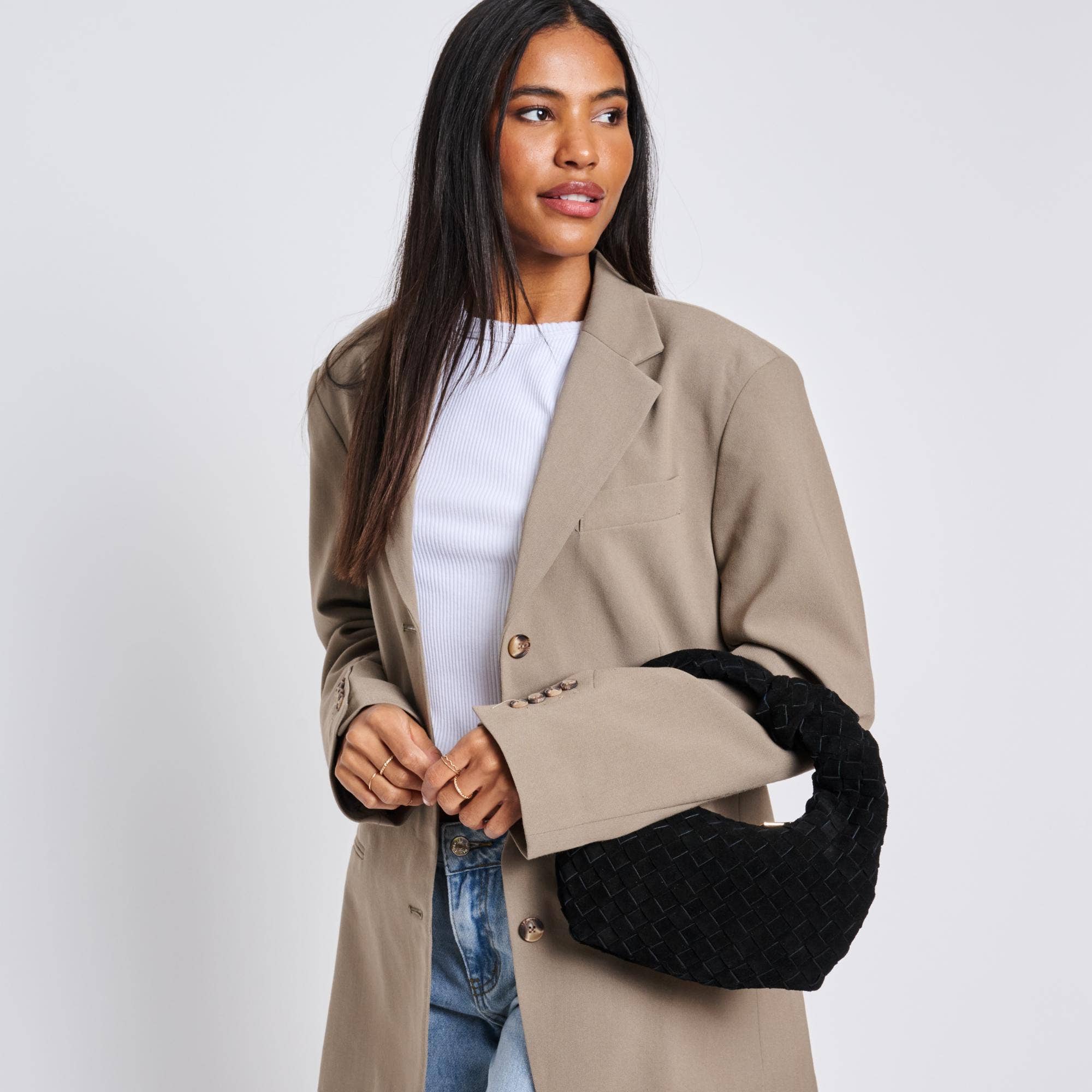 Woven Genuine Suede Leather Clutch - black