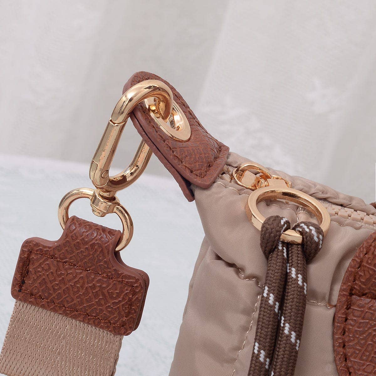 Quilted Puffer Satchel/Crossbody Bag - taupe