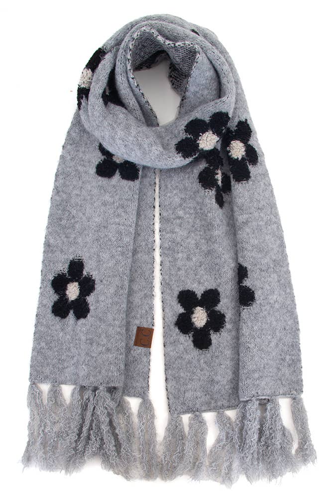 Daisy Pattern Scarf light gray