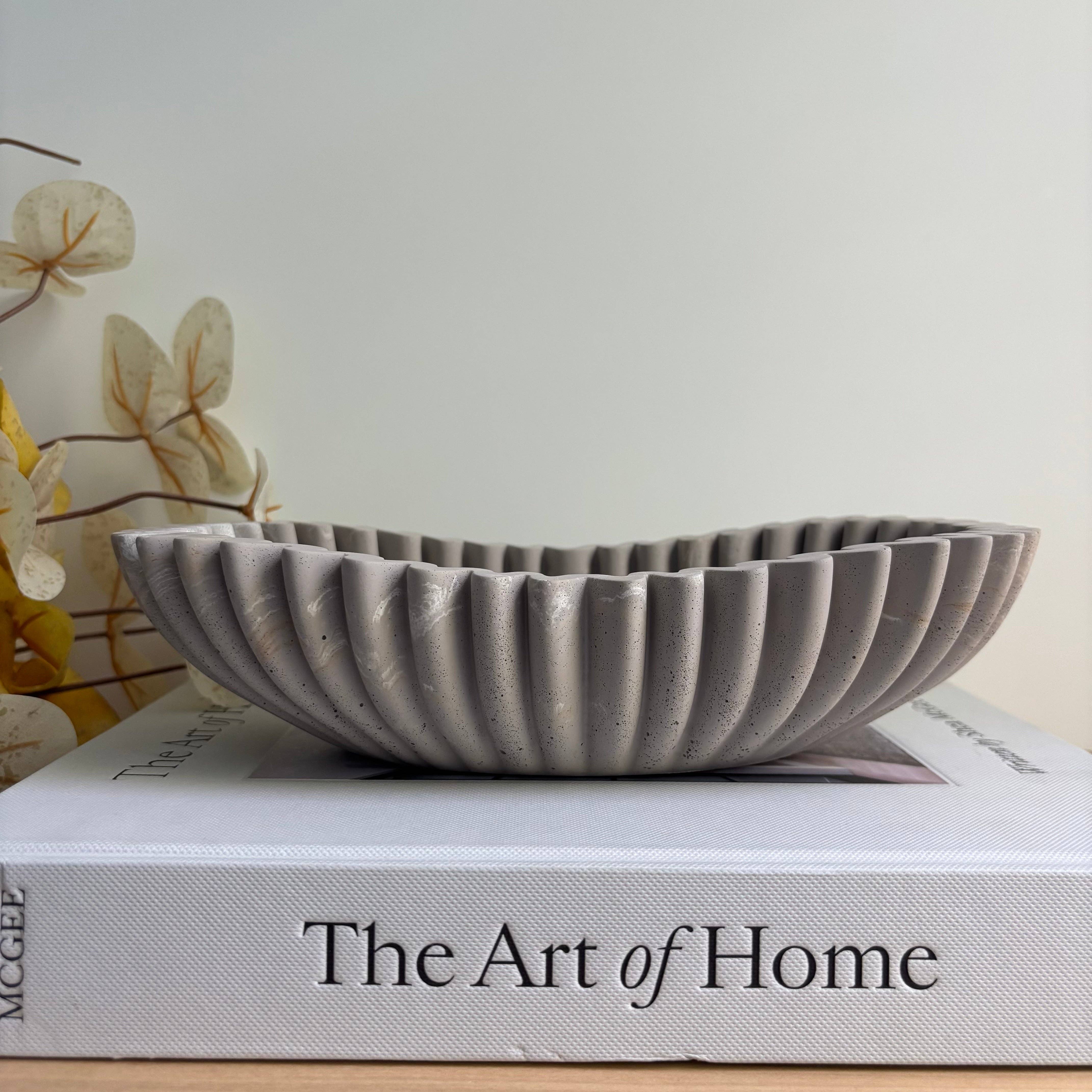 Taupe marble concrete Oval Fluted Bowl