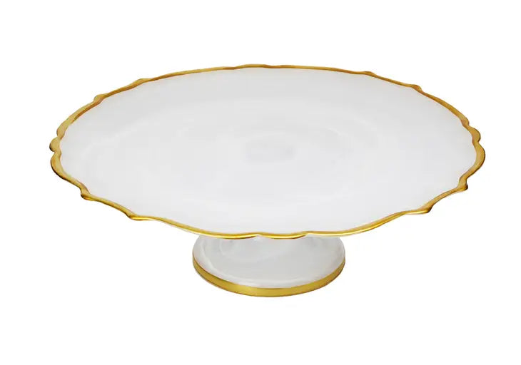 White Alabaster Cake Stand with Gold Trim