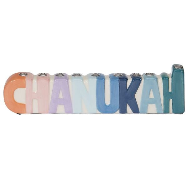 CHANUKAH Candle Menorah Hand Painted Ceramic