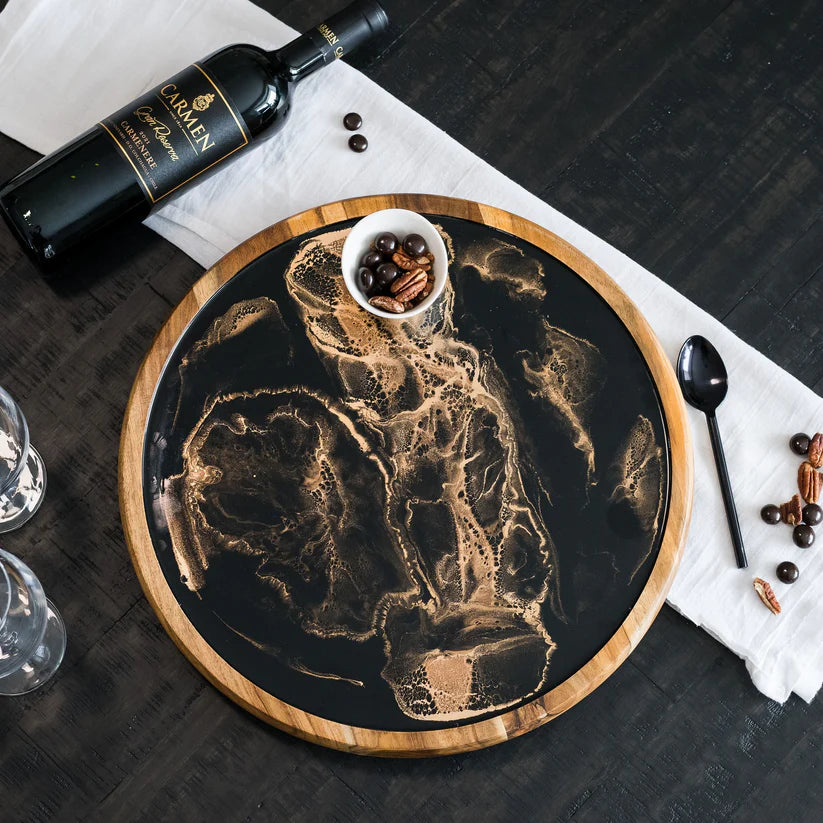 Plateau tournant en résine et bois d'acacia