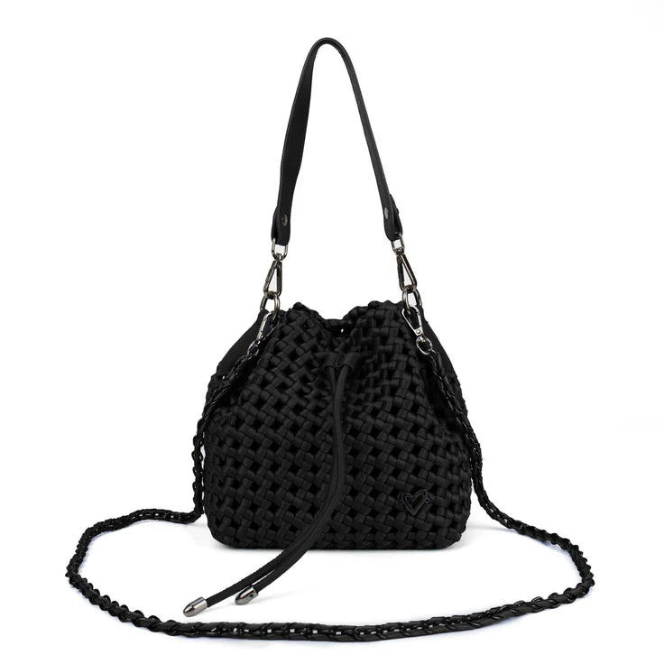 Woven Hand-Knotted Bucket Bag - black