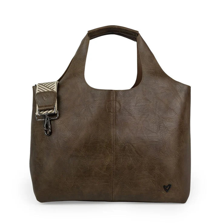 Vegan Leather Tote w/laptop sleeve Brown