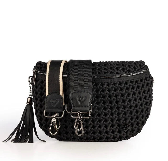 Woven Hand-knotted crossbody bag -Black