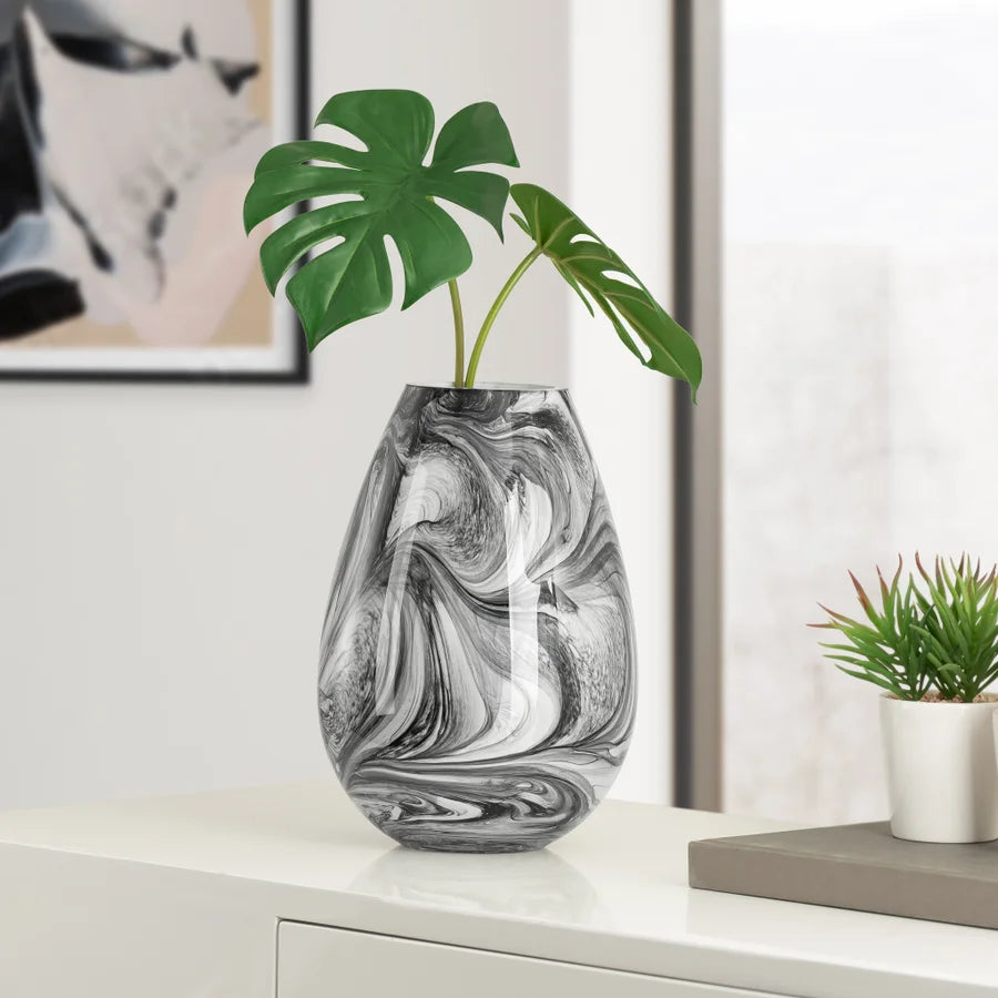 Marble Ink Swirl Glass Bullet Vase - 9.5h"