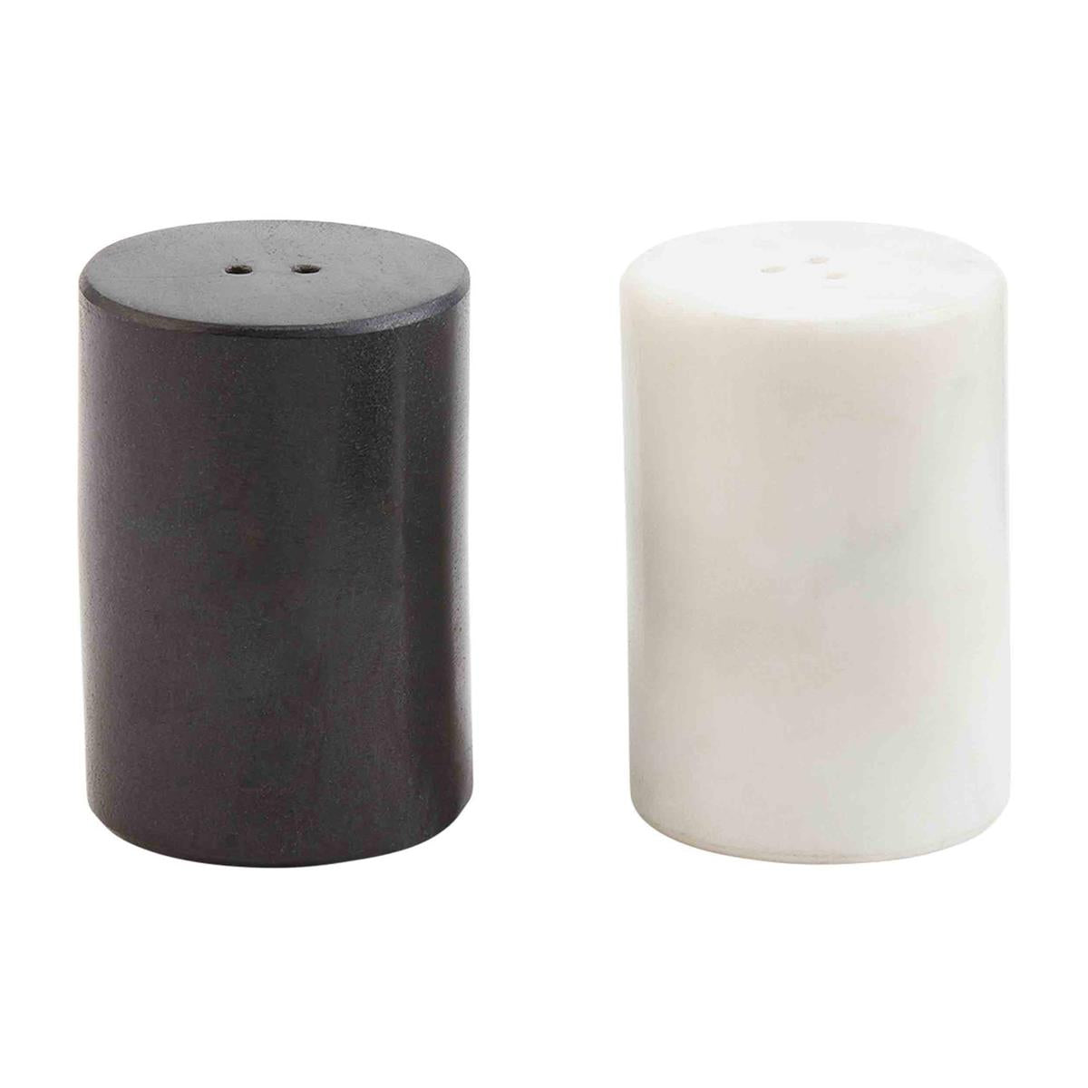 MARBLE BLACK AND WHITE SALT & PEPPER SHAKERS
