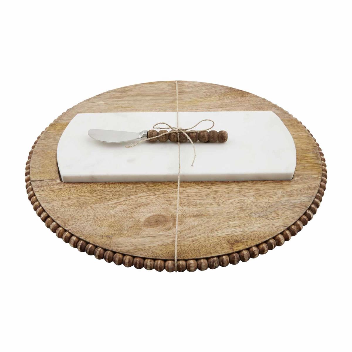 Mudpie WOOD BOARD BEADED - MARBLE INSET SERVING SET