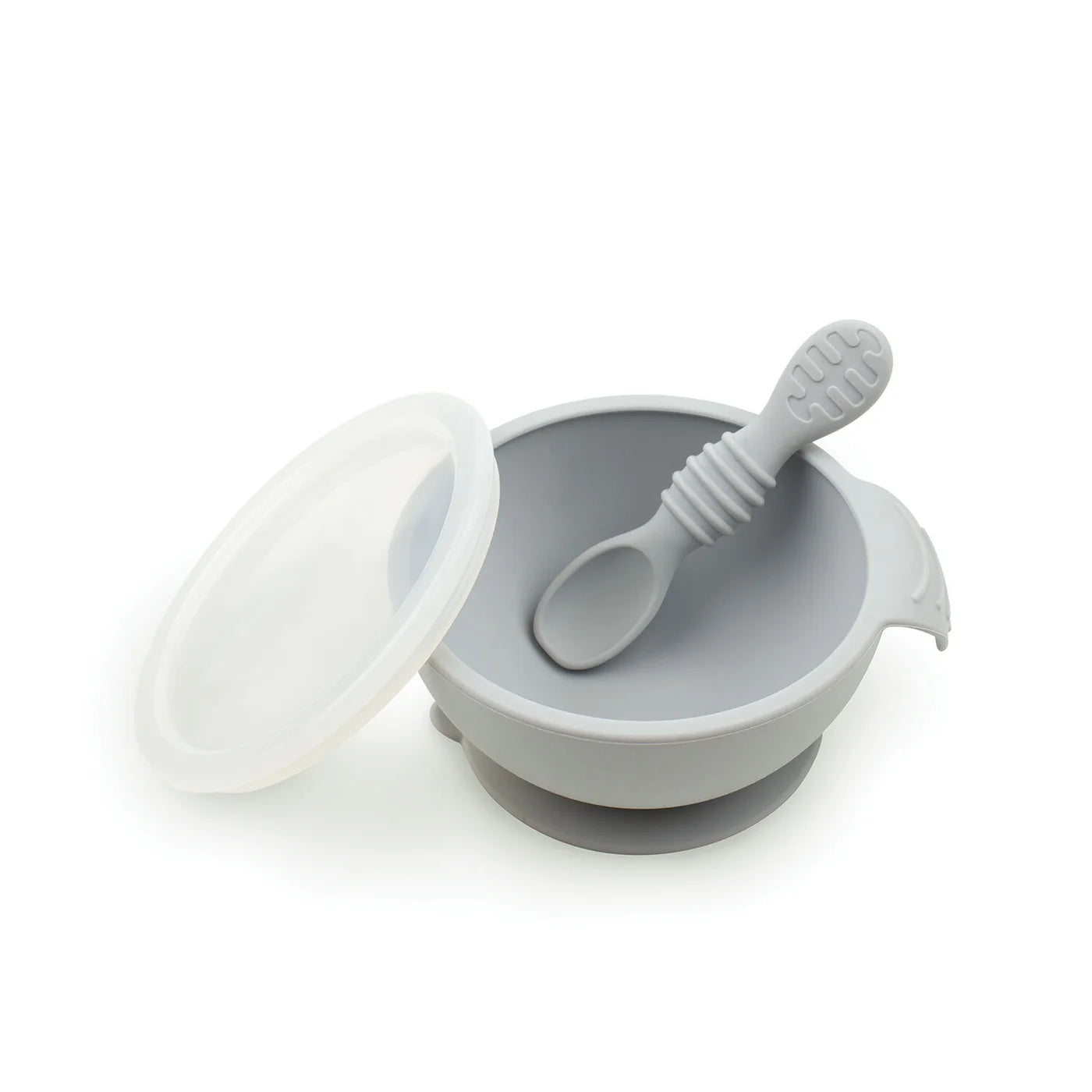 Ensemble de premier repas en silicone avec couvercle et cuillère - Gris