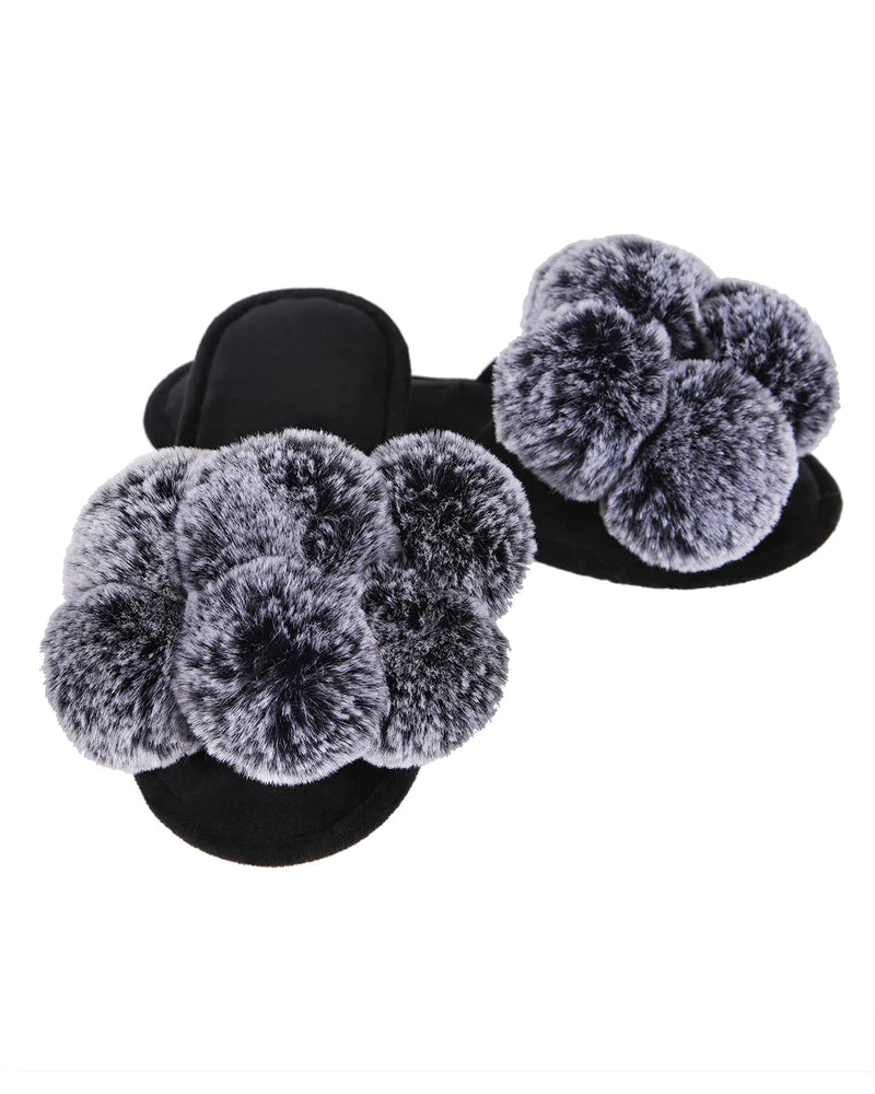 Luxe Pom Pom Open Toe Blush Slippers | Charcoal