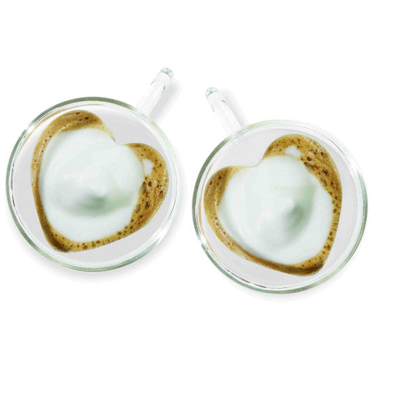 Glass Heart Cappuccino Mugs - Double Double