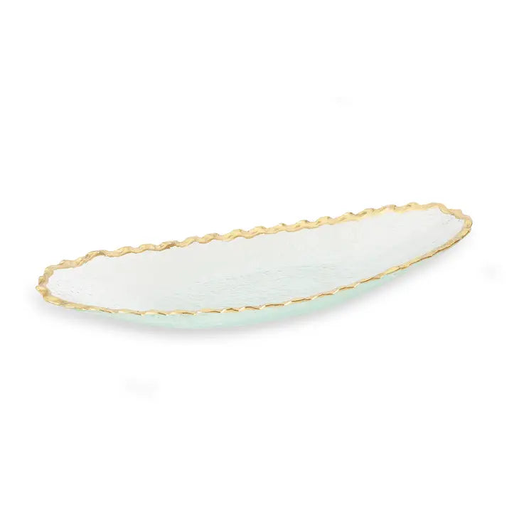 Glass Oval Tray With Gold Edge