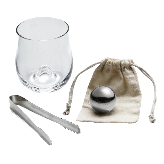 Coffret de verres à whisky 300 ml avec boule à glace en acier inoxydable, languette et pochette