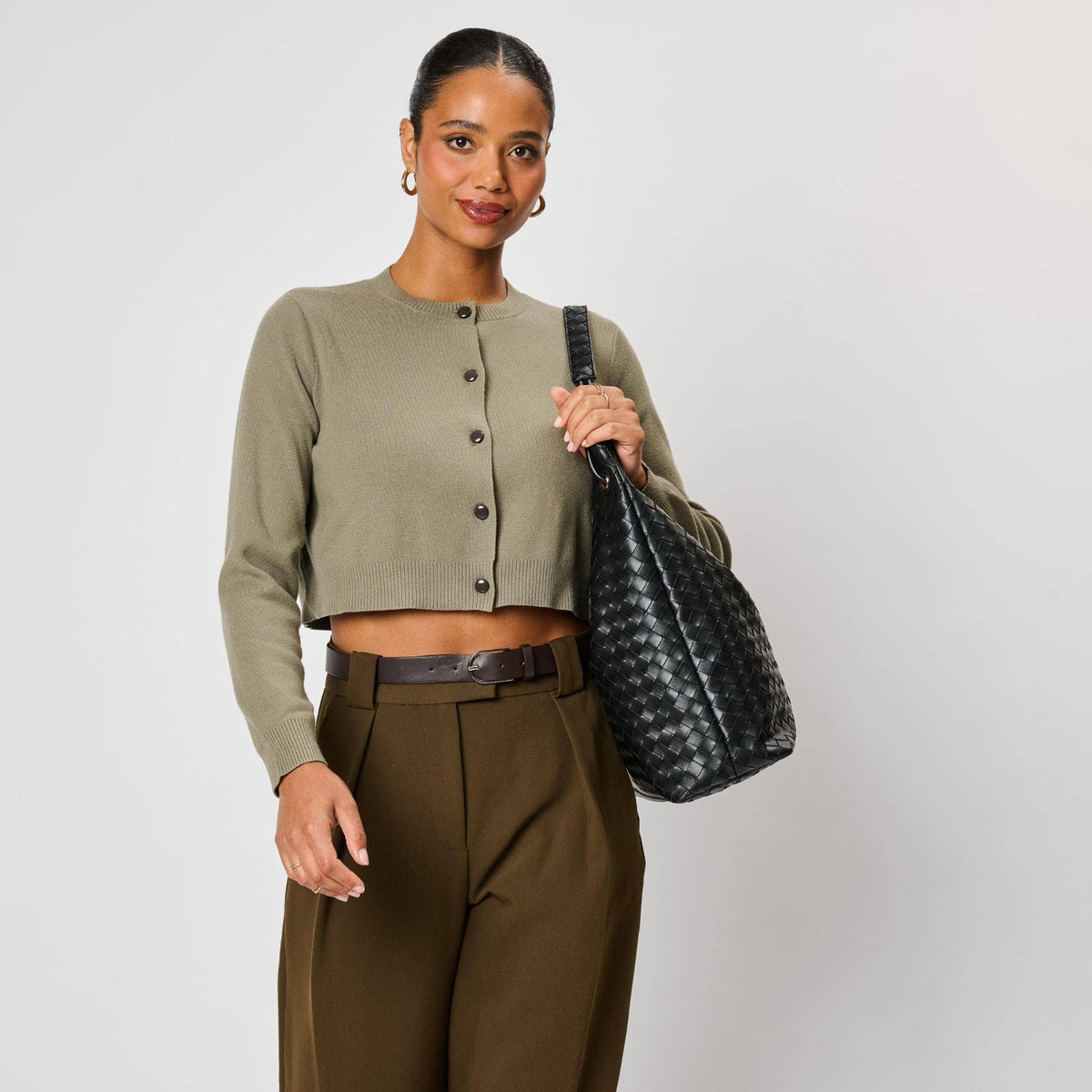 Woven U-shaped Hobo - black