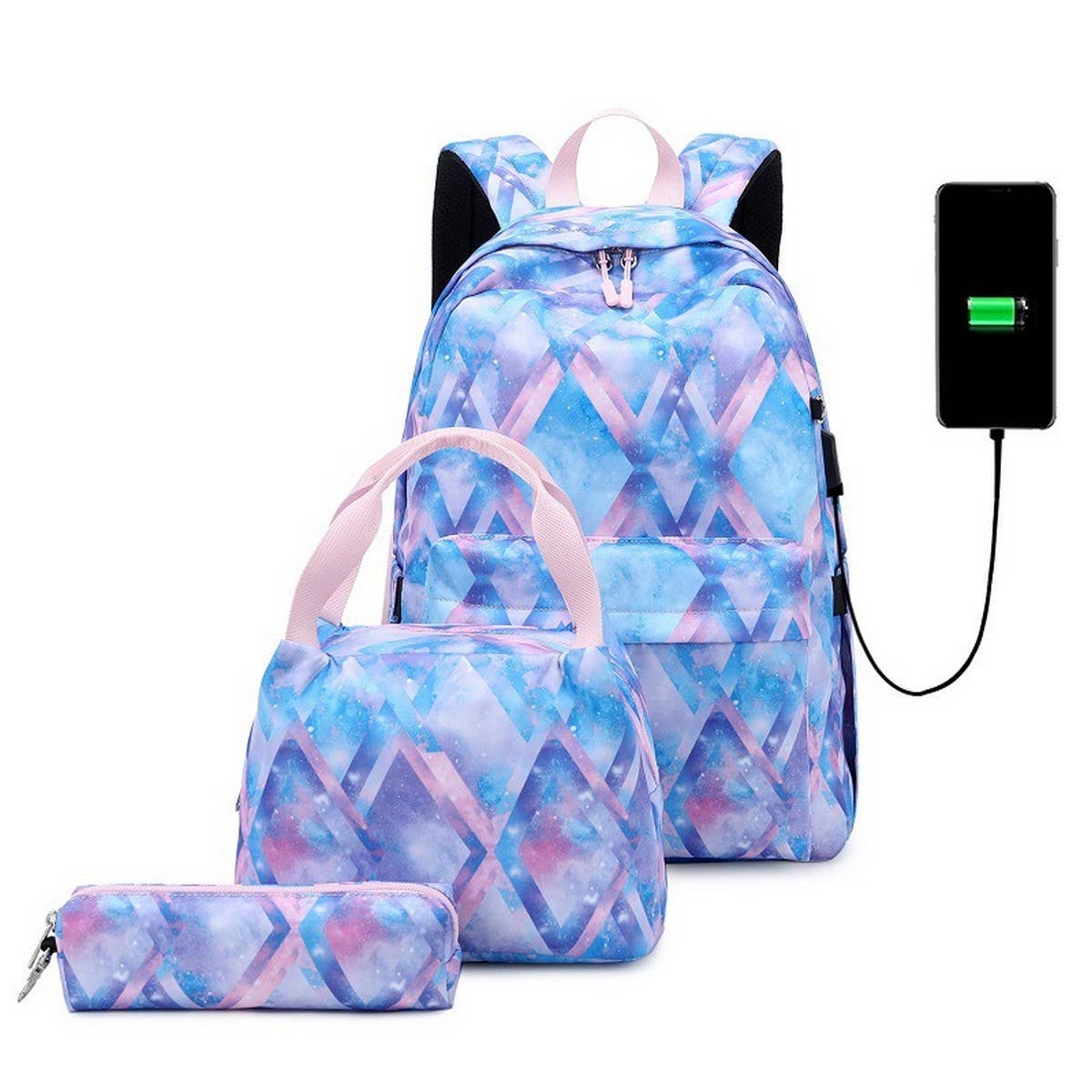 Waterproof backpack with usb charging port set of 3