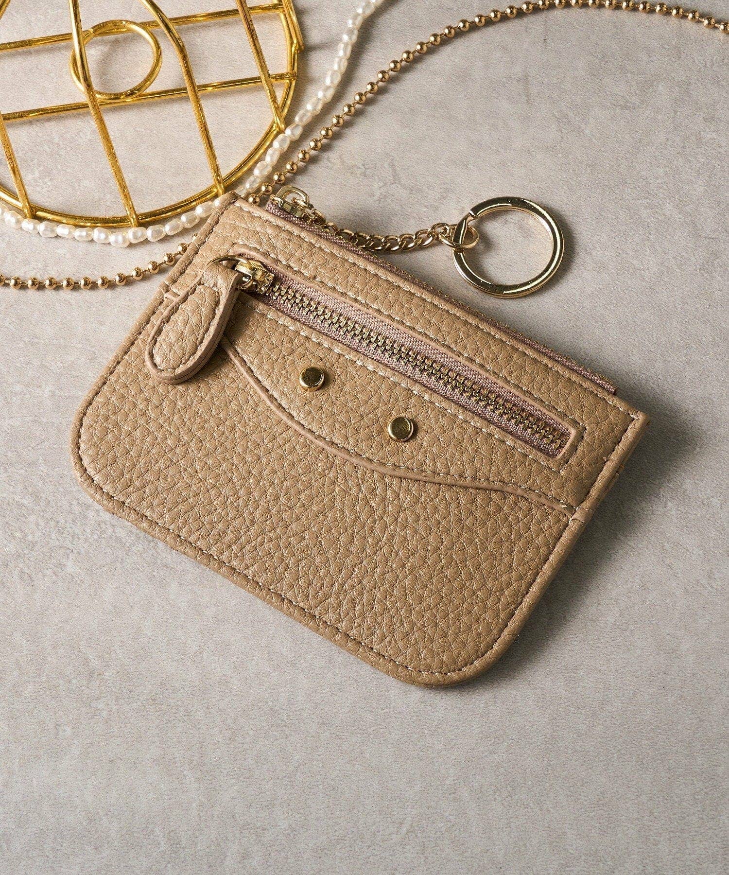 Cardholder/Wallet With Key Ring: tan