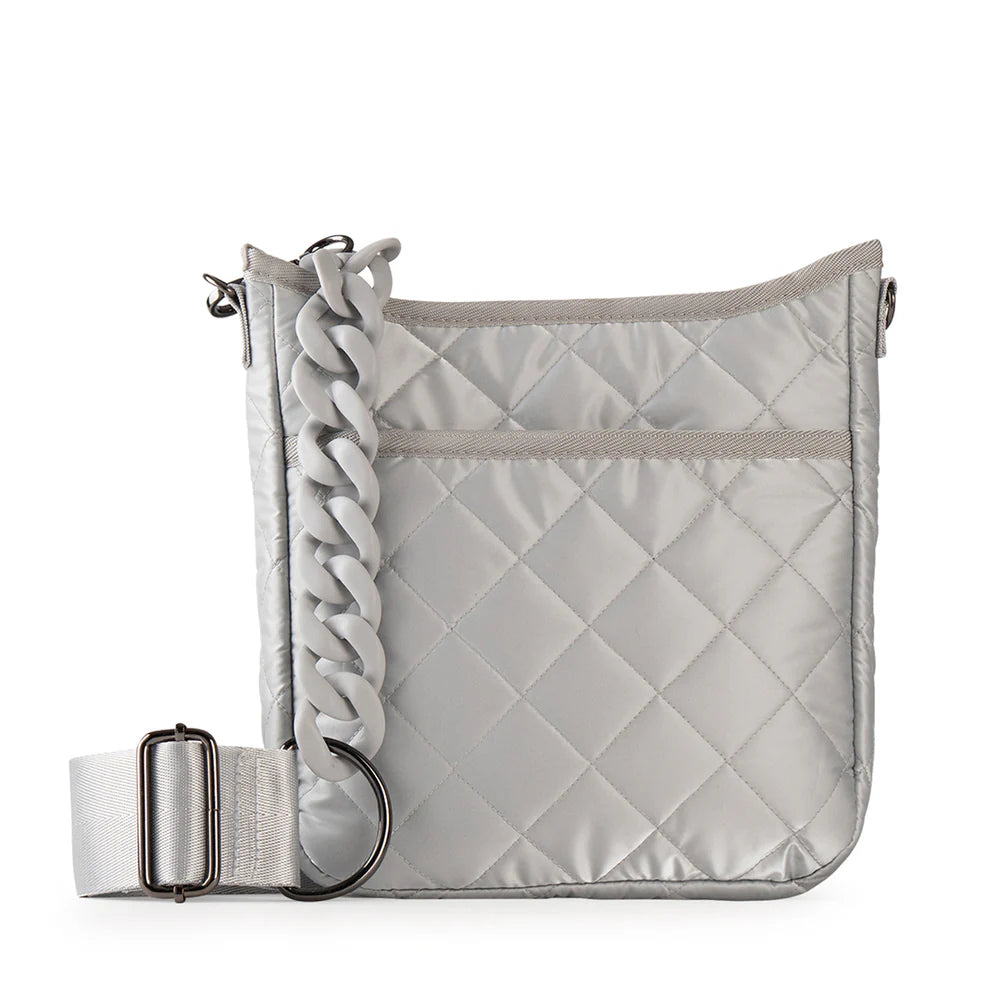Nylon quilted Crossbody- pewter