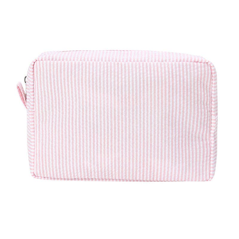 Trousse de toilette personnalisée en seersucker à rayures roses