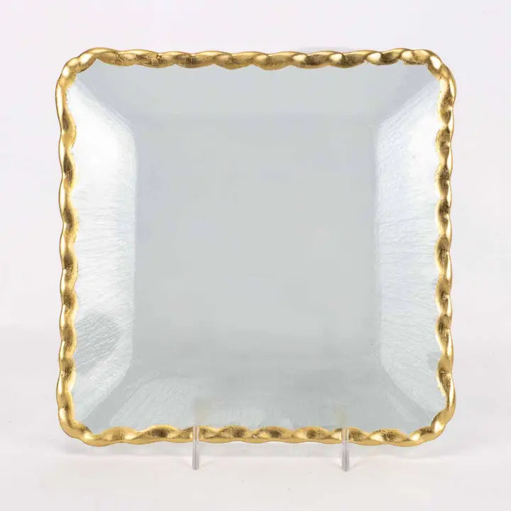 Glass Square Serving Tray w/gold trim