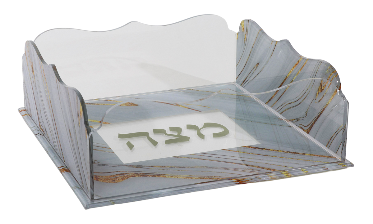 Open Flat Square Matza Box - Acrylic - Marble