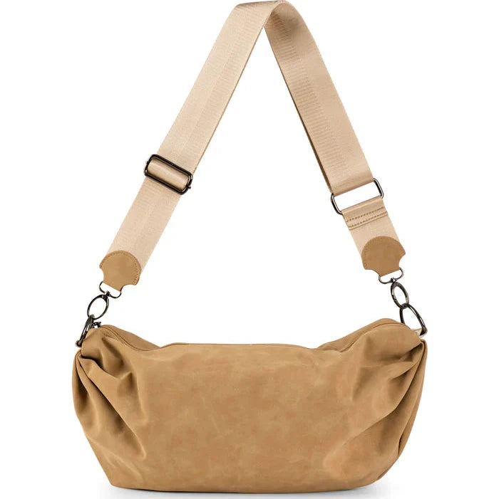 Vegan suede slouchy Sling Bag- beige
