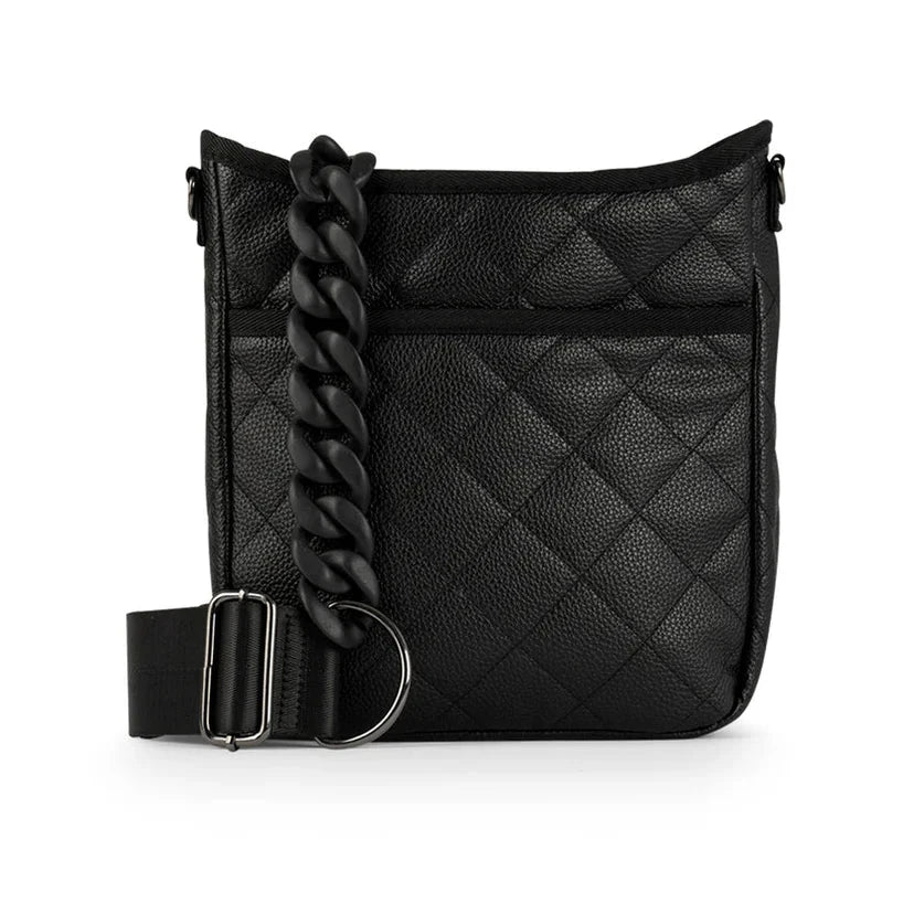 Vegan quilted pebbled crossbody- black
