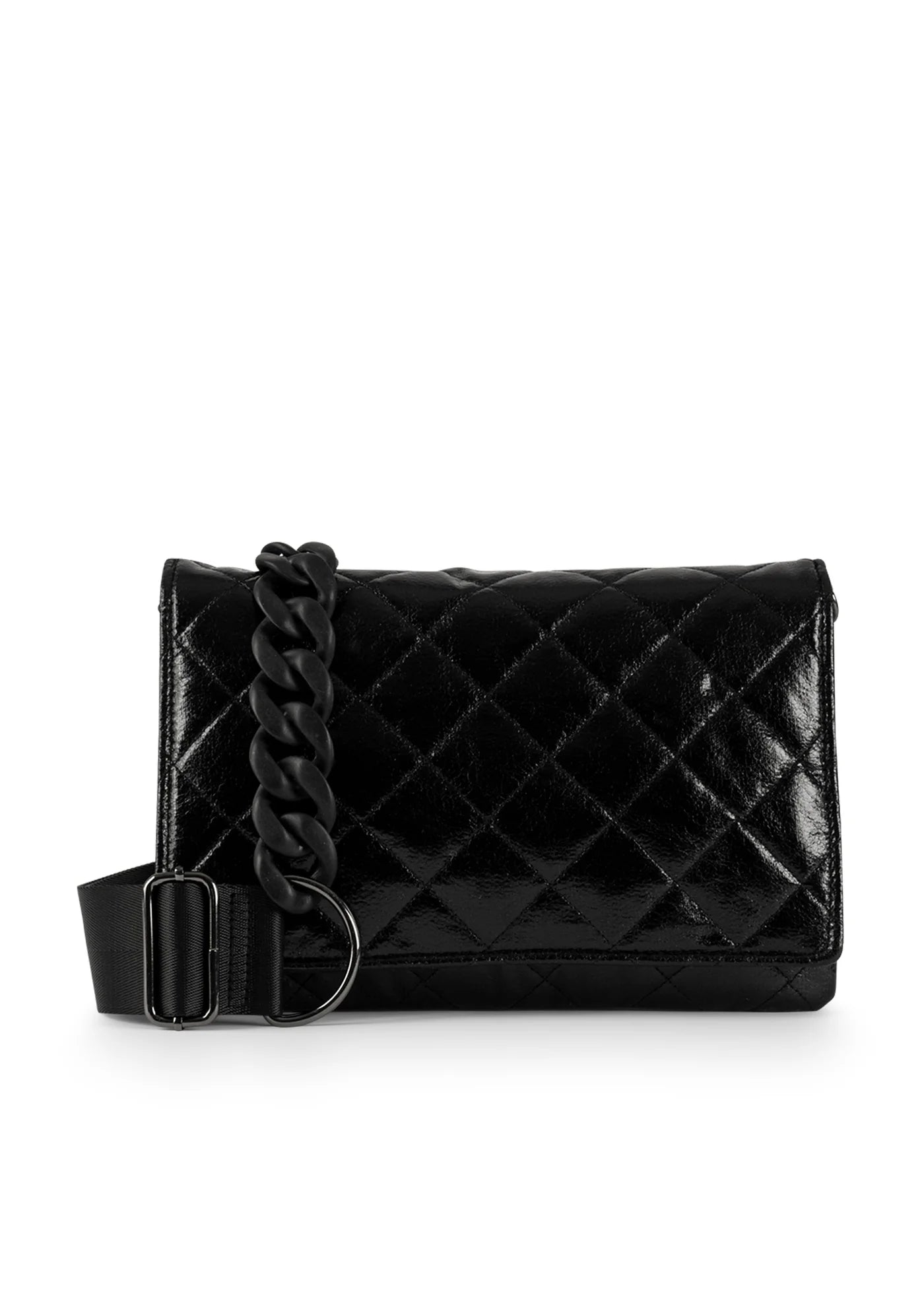 Quilted metallic Crossbody- black